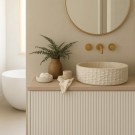 Benkeservant i rillet travertin 40 cm thumbnail